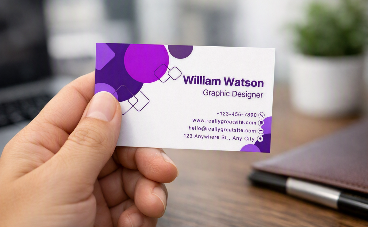 Purple & White | Graphic Design Business Card Template | Canva Editable